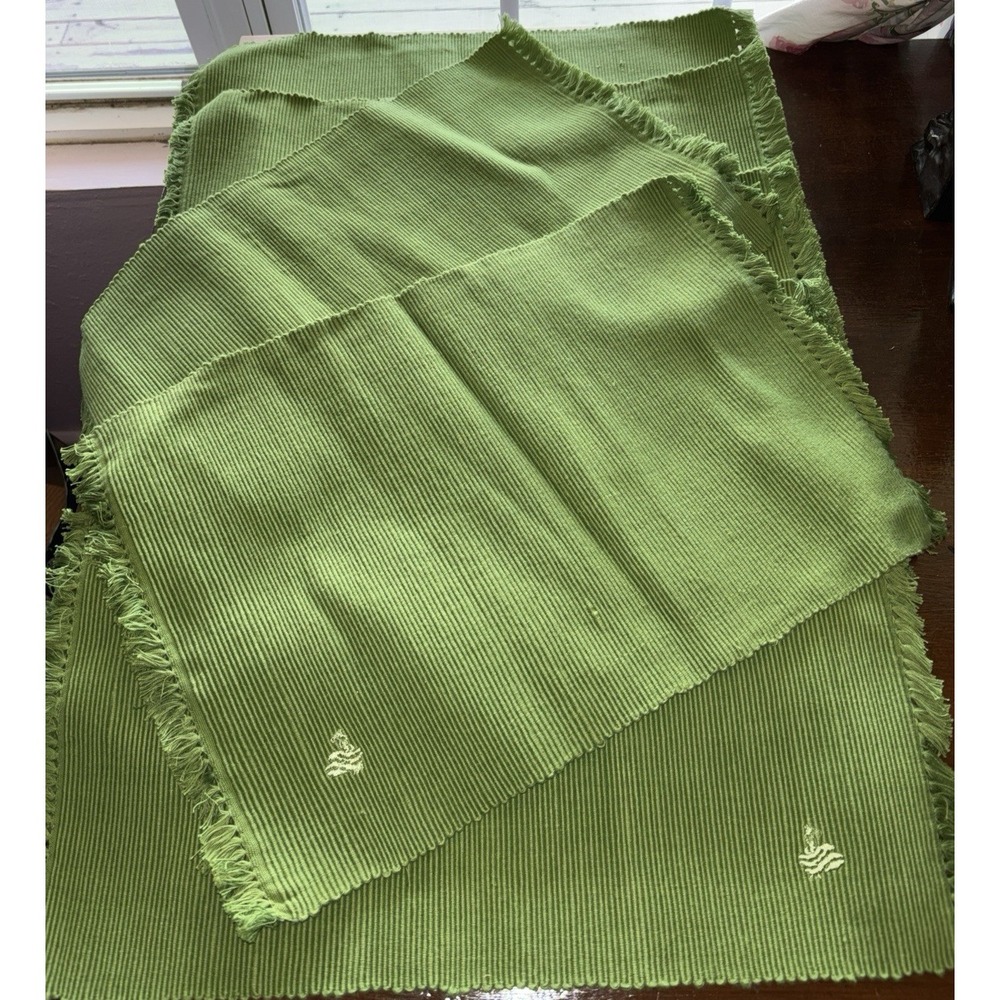 Fiesta Placemat LOT of 7 NWT Woven Green Fringed Logo 13" x 20" New